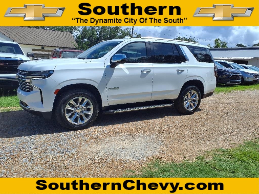 2023 Chevrolet Tahoe Premier in Summit White — front three-quarter view